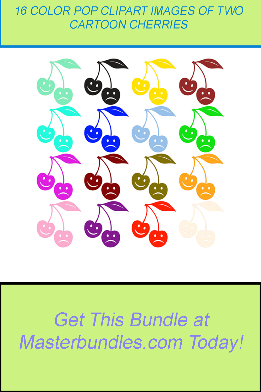 16 COLOR POP CLIPART IMAGES OF TWO CARTOON CHERRIES pinterest preview image.