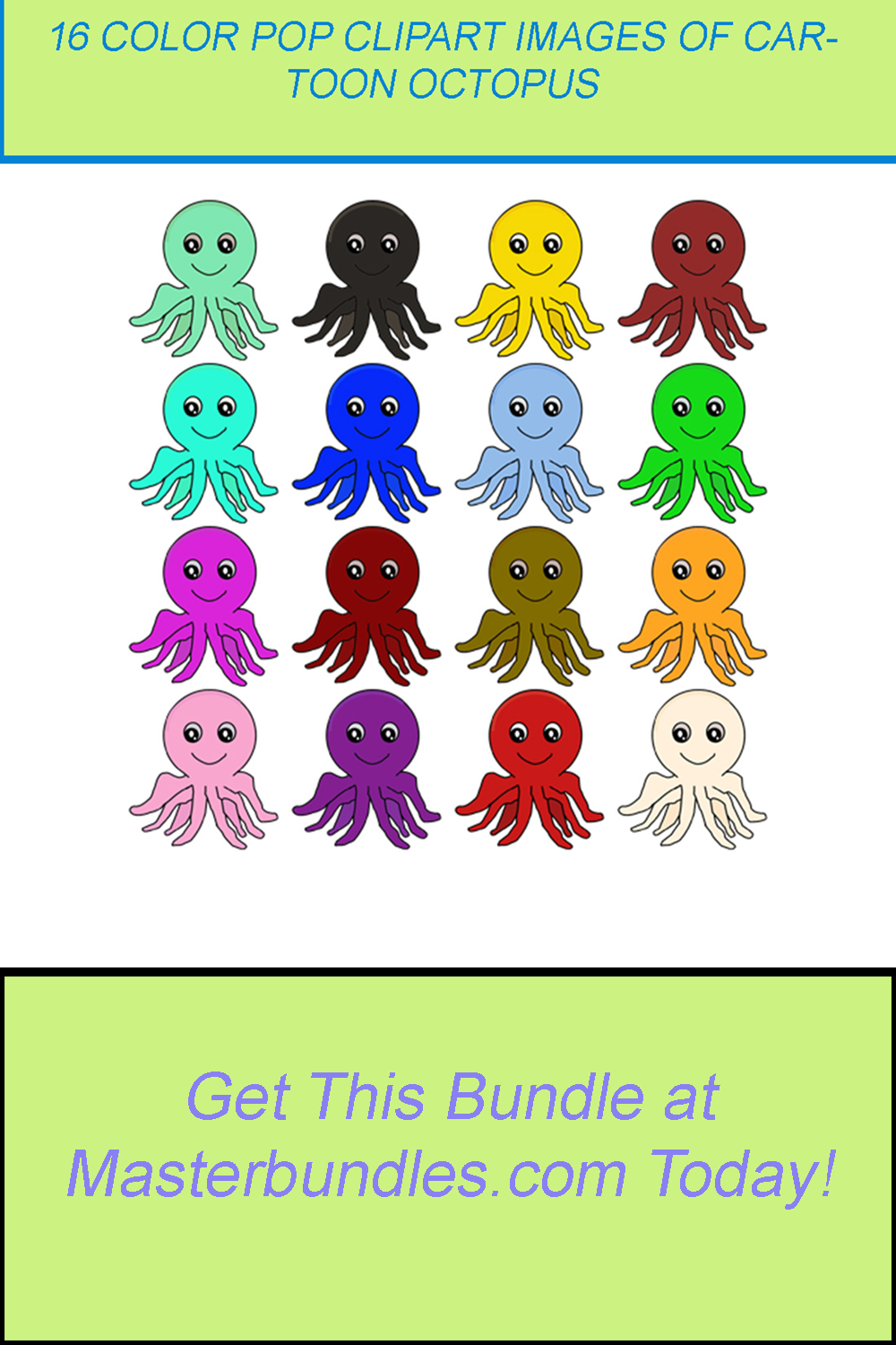 16 COLOR POP CLIPART IMAGES OF CARTOON OCTOPUSES pinterest preview image.