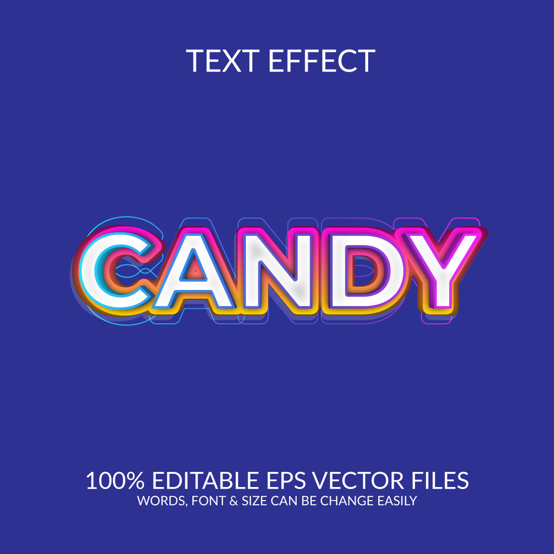 Candy 3d editable text effect template preview image.