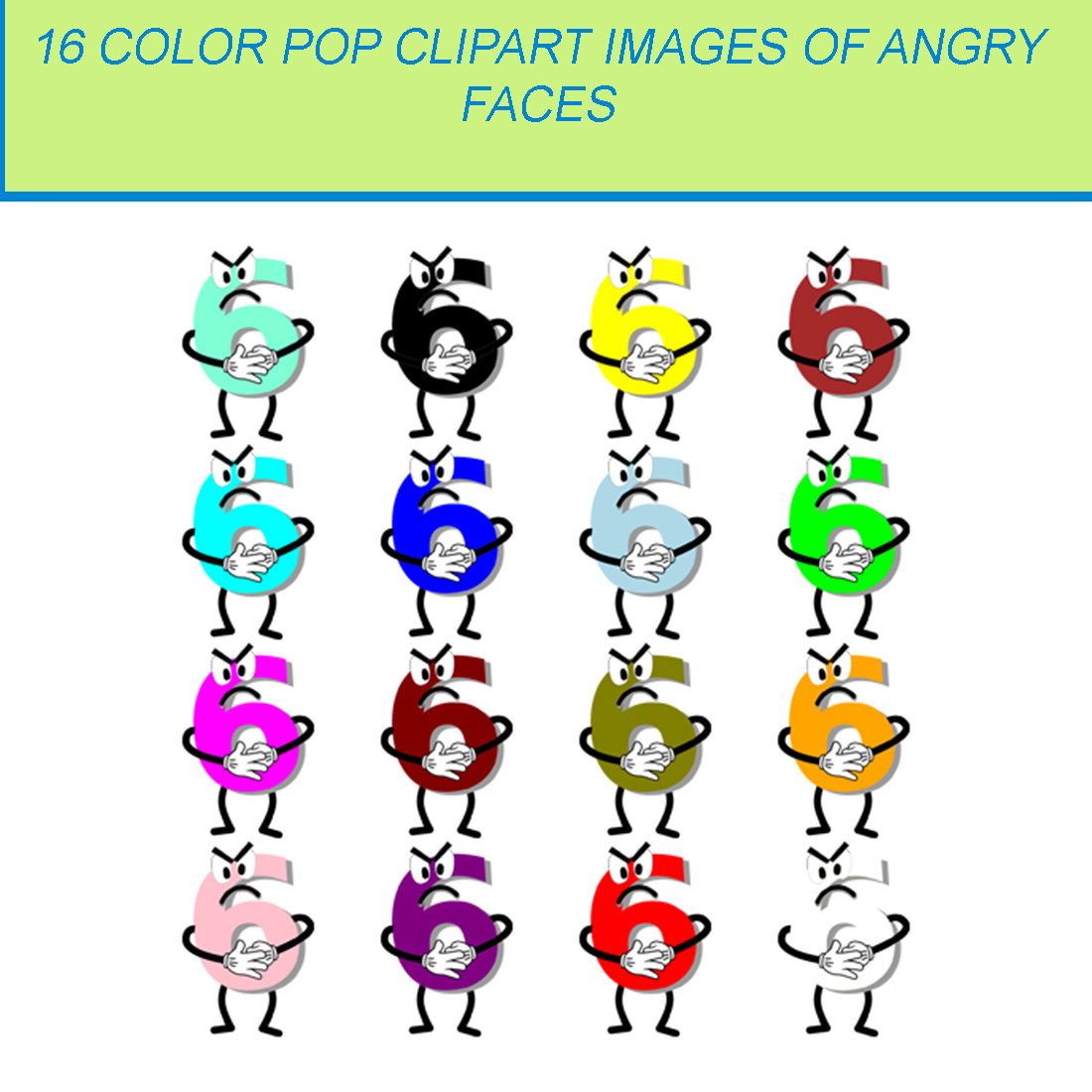 16 COLOR POP CLIPART IMAGES OF ANGRY cover image.