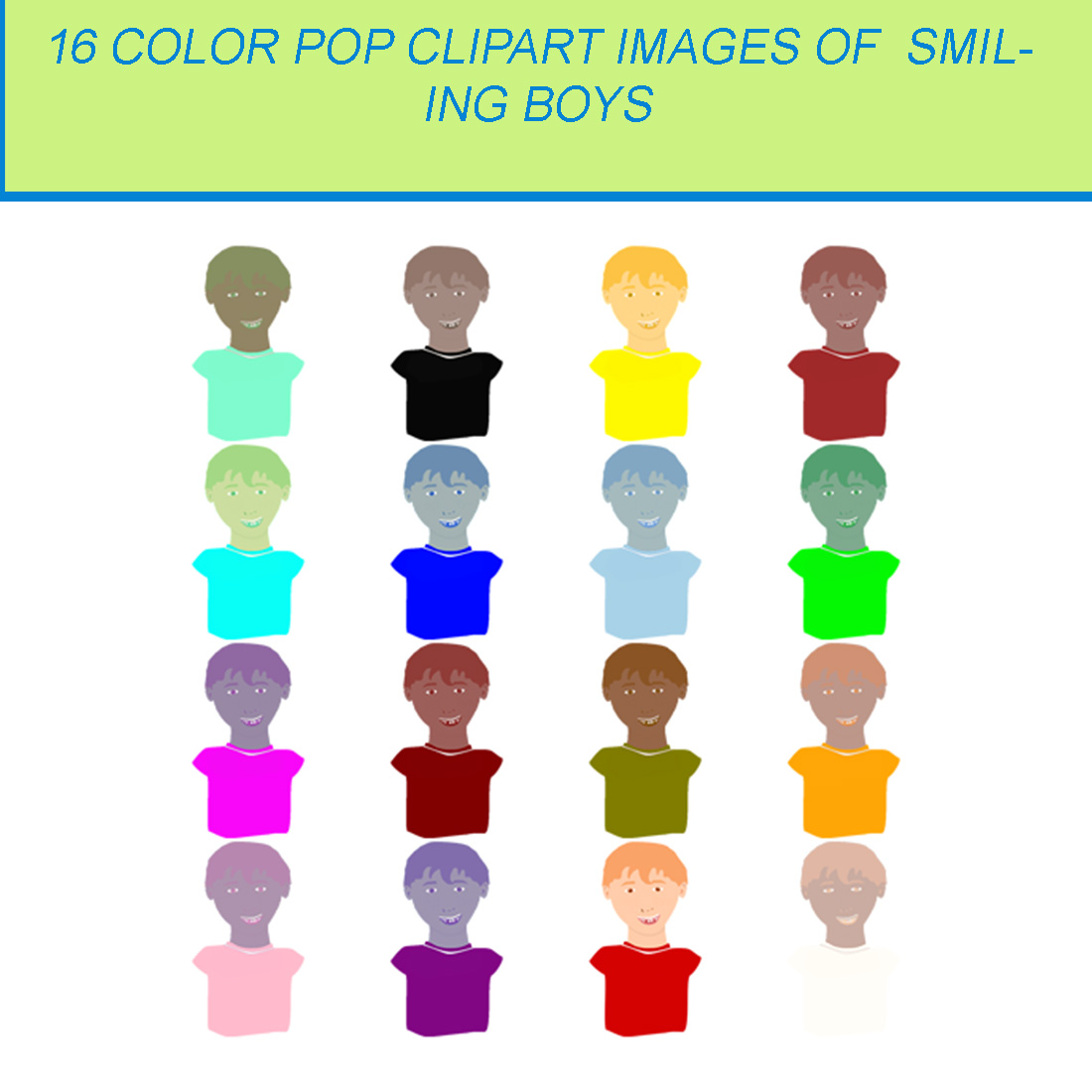 16 COLOR POP CLIPART IMAGES OF SMILING BOYS cover image.