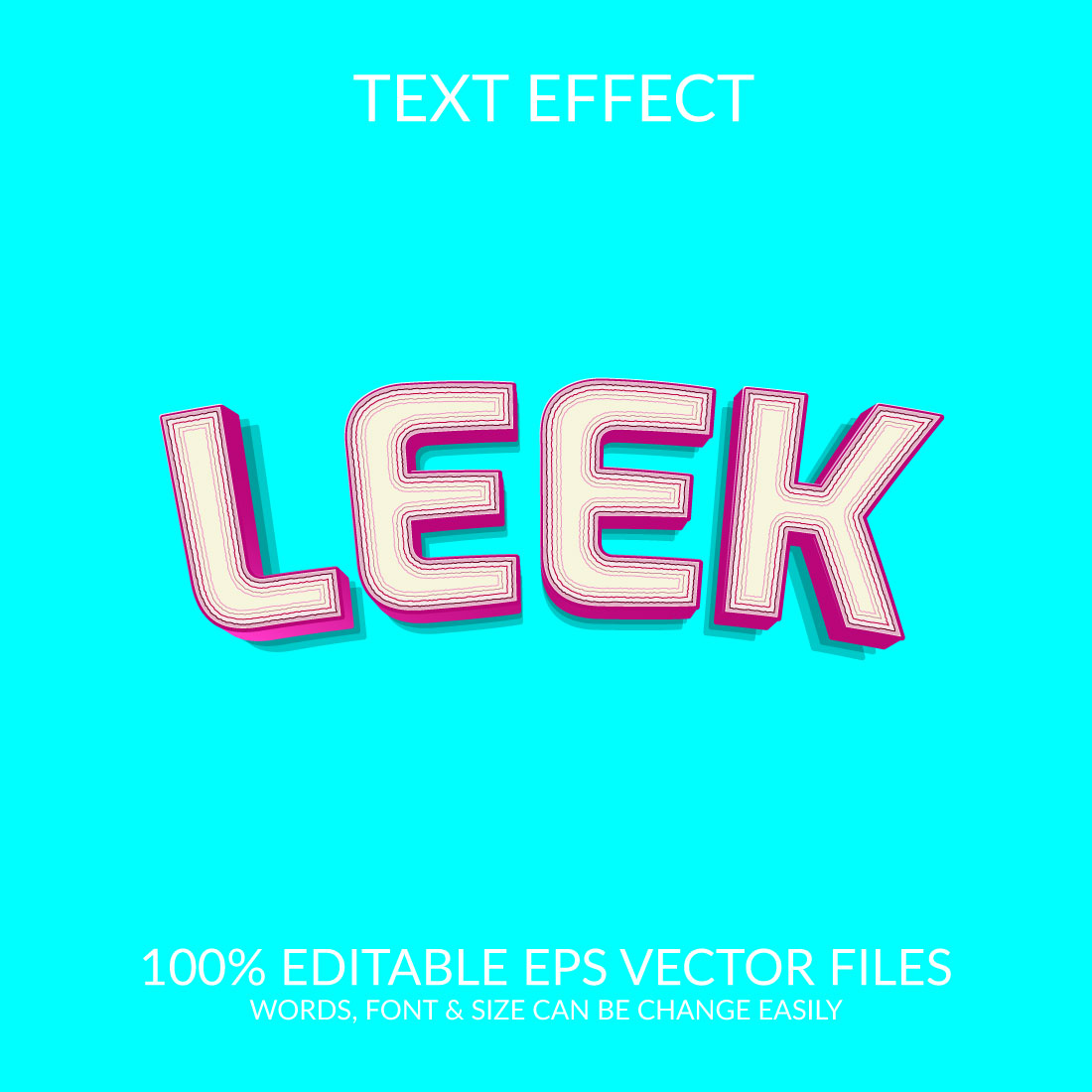 Leek 3d text effect design preview image.