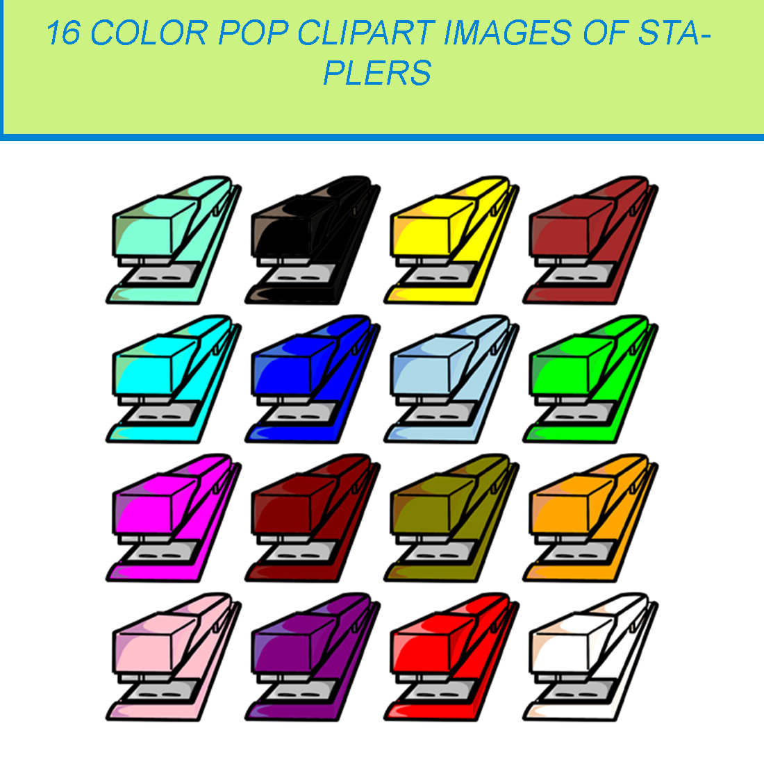 16 COLOR POP CLIPART IMAGES OF STAPLERS cover image.