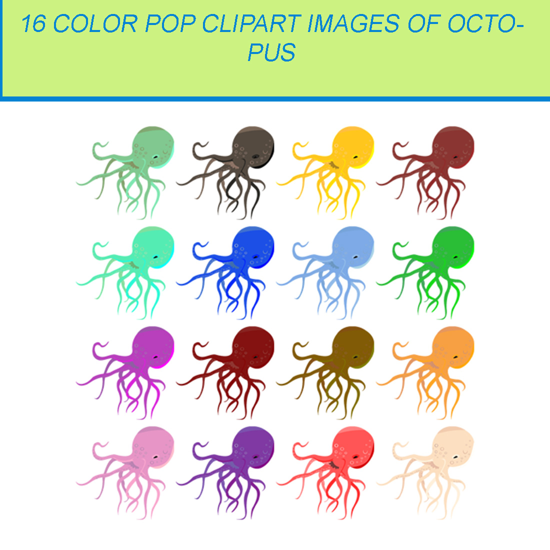 16 COLOR POP CLIPART IMAGES OF OCTOPUSES cover image.