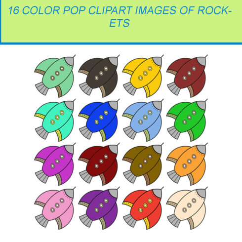 16 COLOR POP CLIPART IMAGES OF ROCKETS cover image.