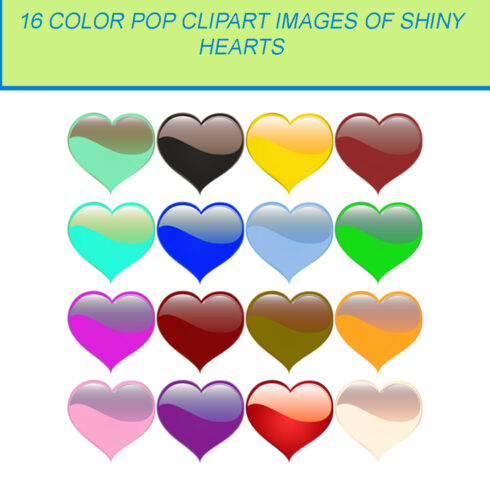 16 COLOR POP CLIPART IMAGES OF SHINY HEARTS cover image.