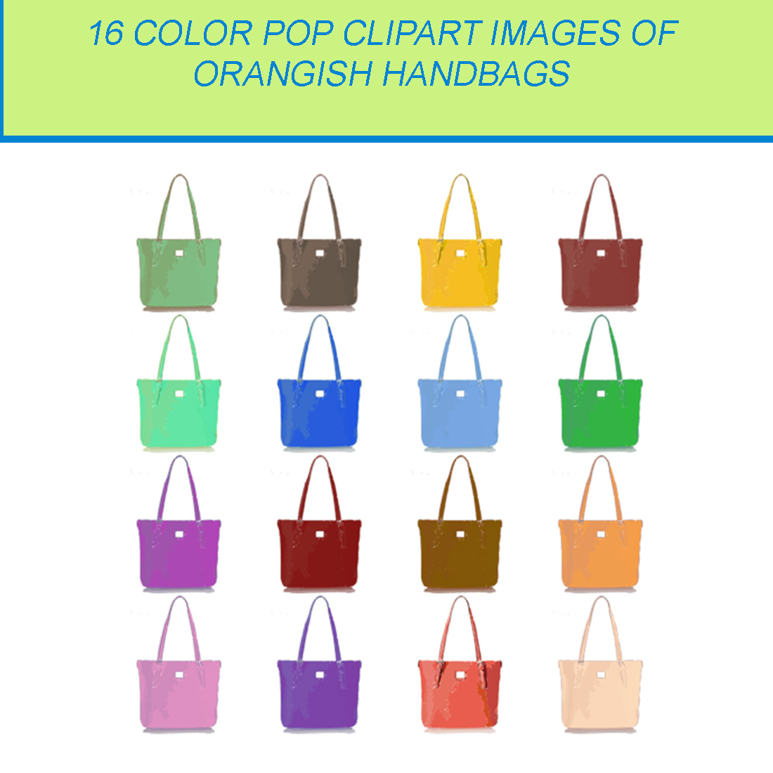 16 COLOR POP CLIPART IMAGES OF ORANGISH HANDBAGS cover image.