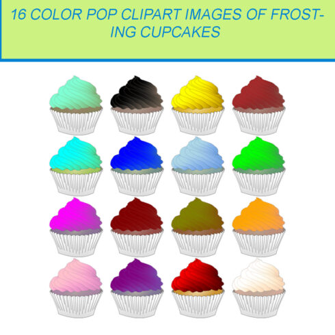 16 COLOR POP CLIPART IMAGES OF FROSTING CUPCAKES cover image.