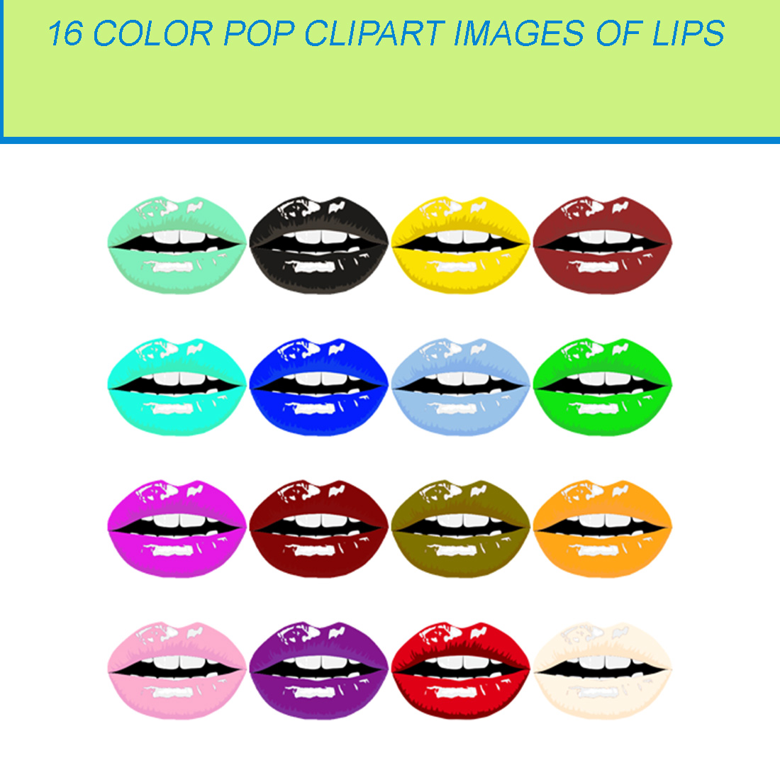 16 COLOR POP CLIPART IMAGES OF LIPS cover image.