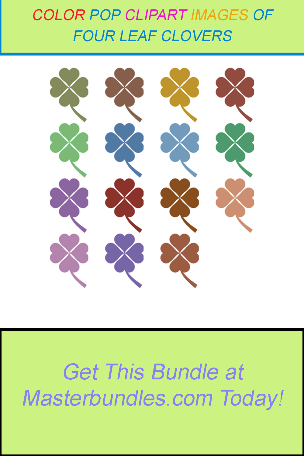 15 COLOR POP CLIPART IMAGES OF FOUR LEAF CLOVERS pinterest preview image.