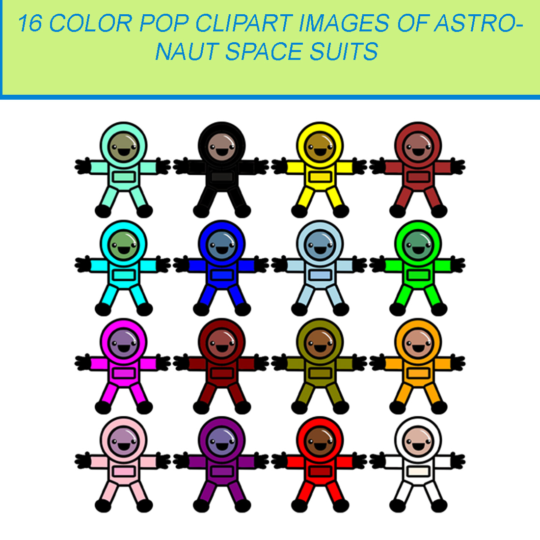 16 COLOR POP CLIPART IMAGES OF ASTRONAUT SPACE SUITS cover image.