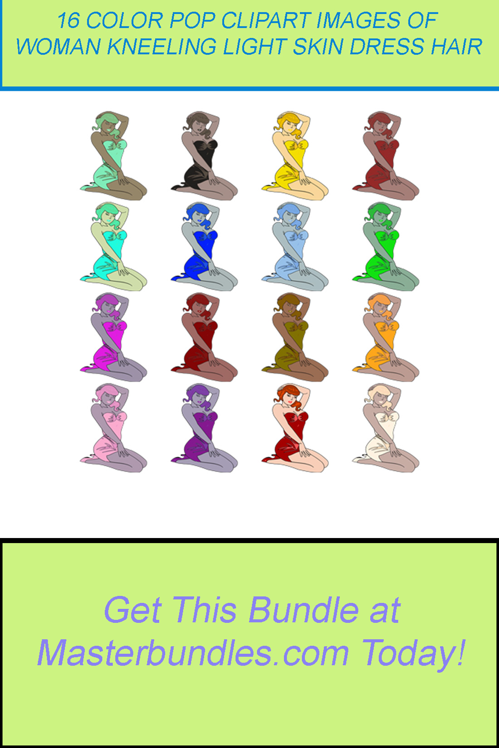 16 COLOR POP CLIPART IMAGES OF WOMEN KNEELING LIGHT SKIN DRESS HAIR pinterest preview image.