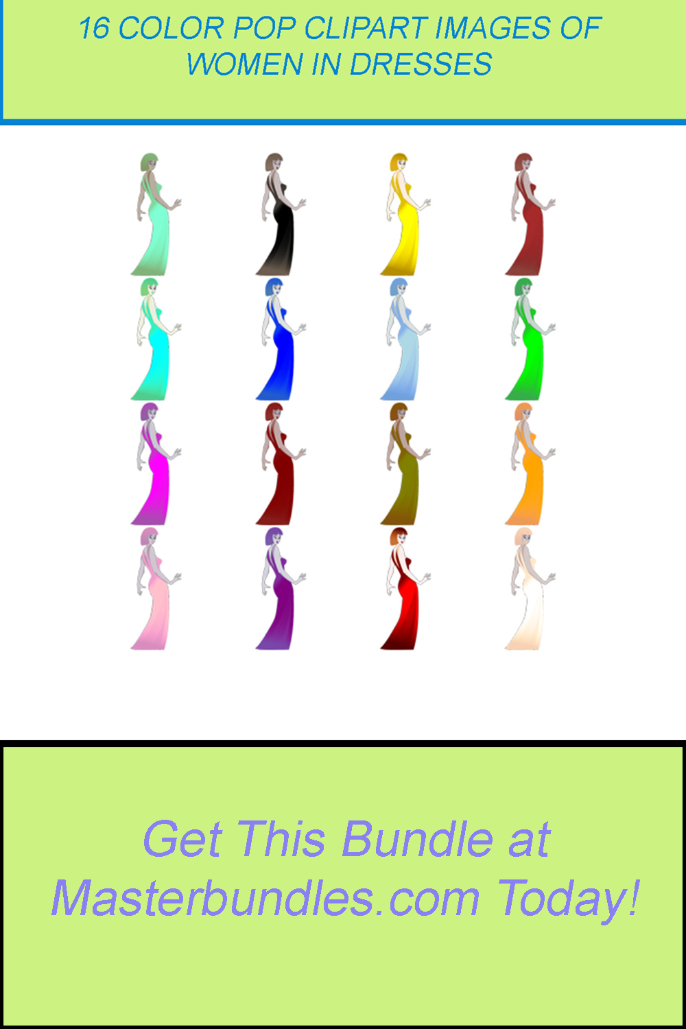 16 COLOR POP CLIPART IMAGES OF WOMAN IN DRESSES pinterest preview image.