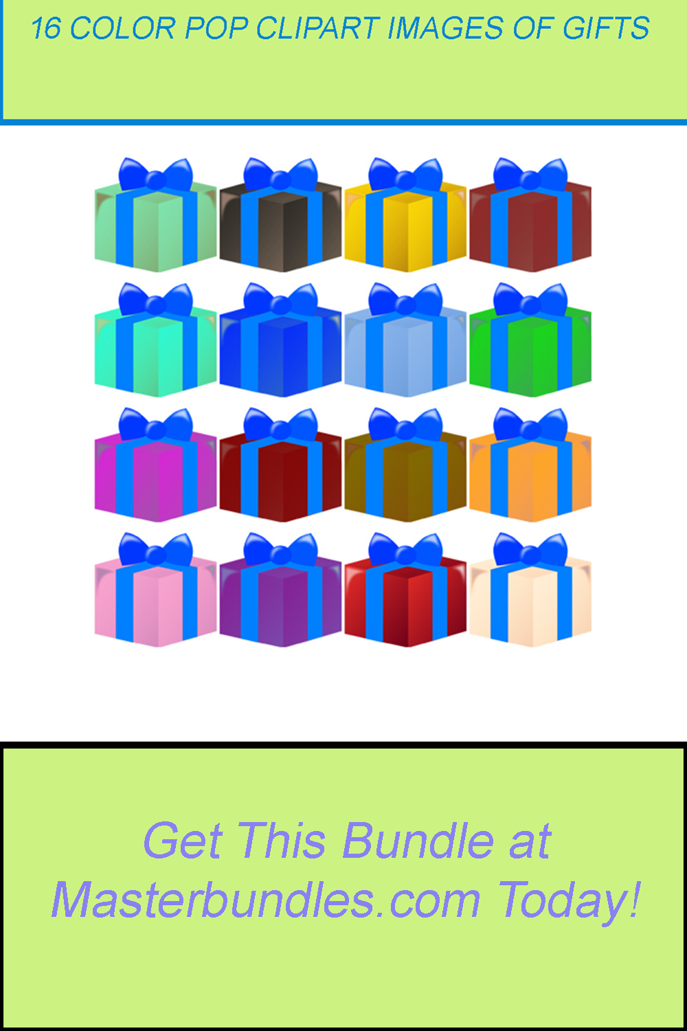 16 COLOR POP CLIPART IMAGES OF GIFT IN AND BLUE pinterest preview image.
