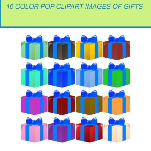 16 COLOR POP CLIPART IMAGES OF GIFT IN AND BLUE cover image.
