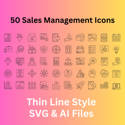 Sales Management Icon Set 50 Outline Icons - SVG And AI Files cover image.
