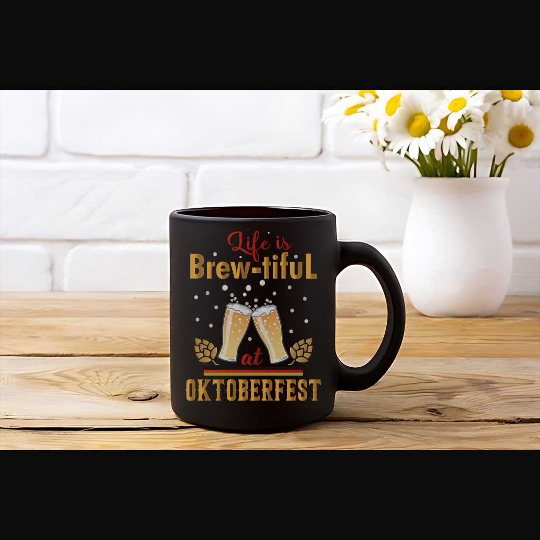 Life is brewtiful at oktoberfest typography t shirt design preview image.