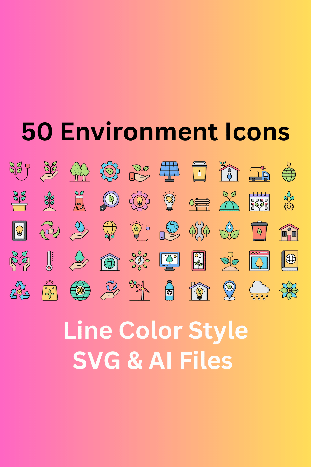 Environment Icon Set 50 Line Color Icons - SVG And AI Files pinterest preview image.