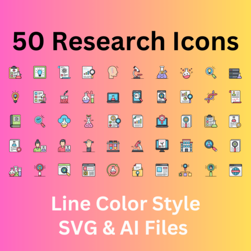 Research Icon Set 50 Line Color Icons - SVG And AI Files cover image.