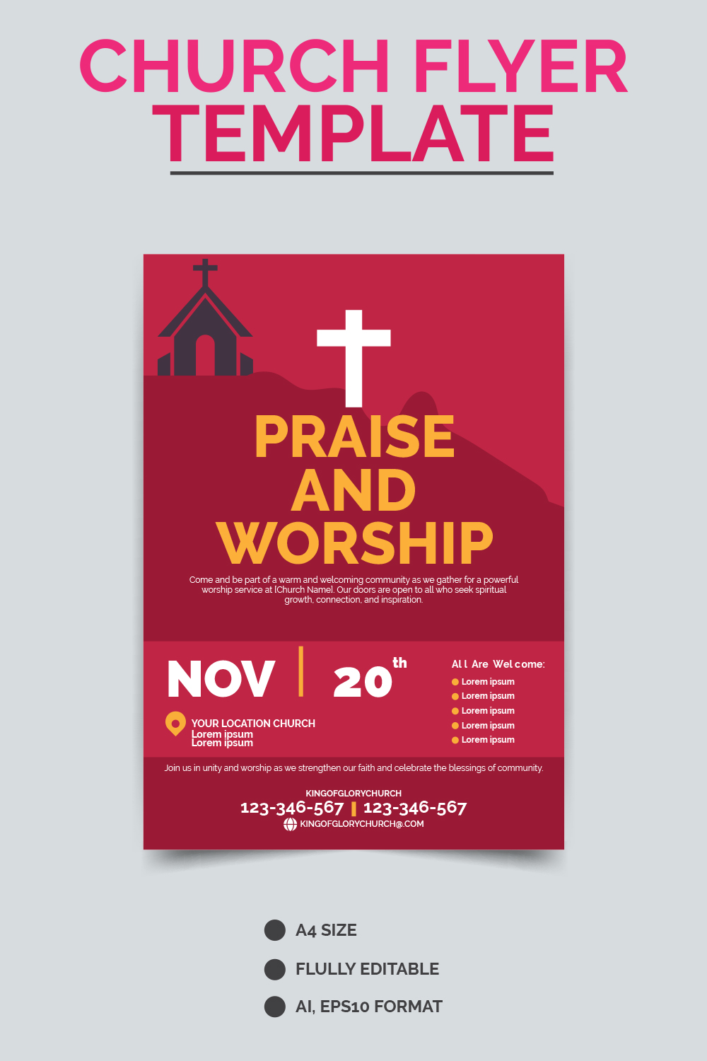 Church flyer design template pinterest preview image.