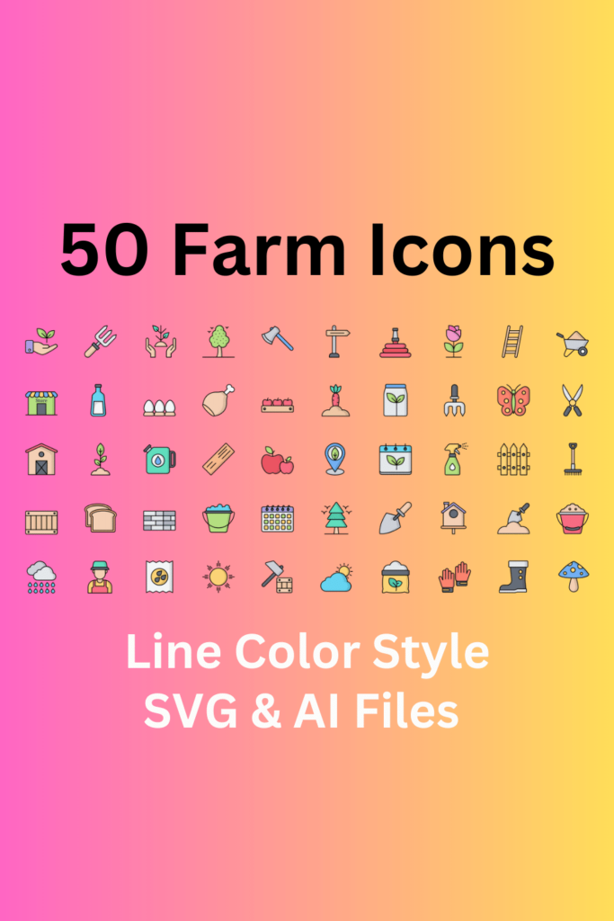 Farm Icon Set 50 Line Color Icons - SVG And AI Files - MasterBundles