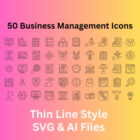 Business Management Icon Set 50 Outline Icons - SVG And AI File cover image.