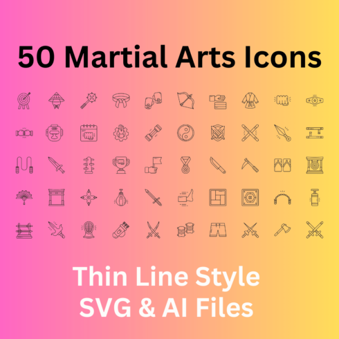 Martial Arts Icon Set 50 Outline Icons - SVG And AI Files cover image.