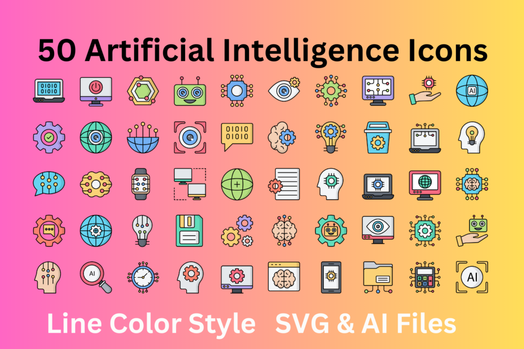 Artificial Intelligence Icon Set 50 Line Color Icons - SVG And AI