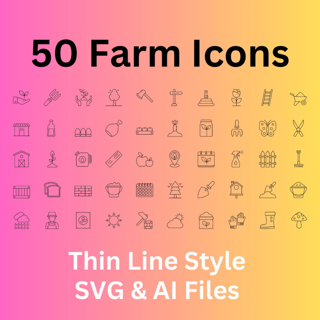 Farm Icon Set 50 Outline Icons - SVG And AI Files - MasterBundles