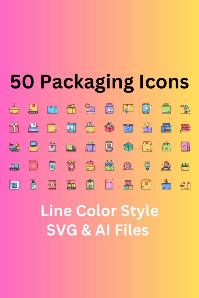 Packaging Icon Set 50 Line Color Icons - SVG And AI Files - MasterBundles