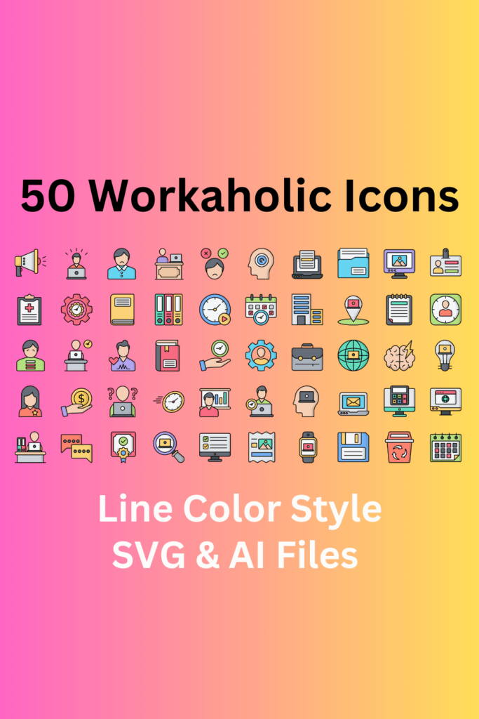 Workaholic Icon Set 50 Line Color Icons - SVG And AI Files - MasterBundles