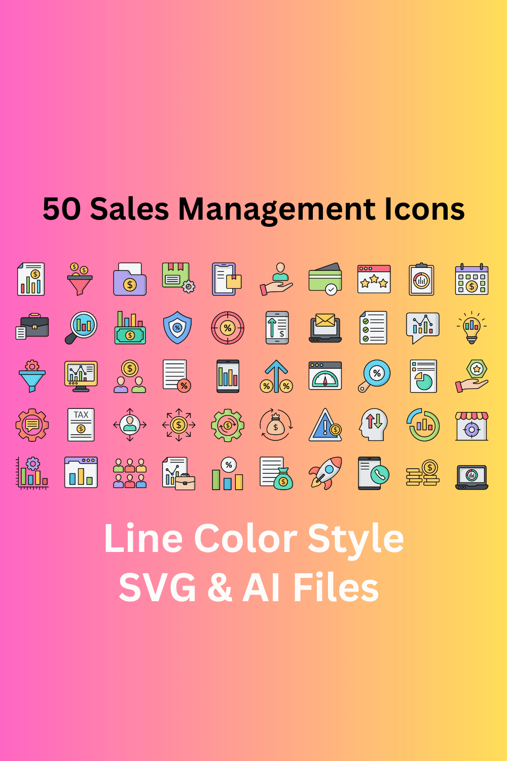 Sales Management Icon Set 50 Line Color Icons - SVG And AI Files pinterest preview image.