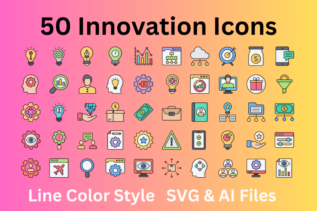 Innovation Icon Set 50 Line Color Icons - SVG And AI Files - MasterBundles