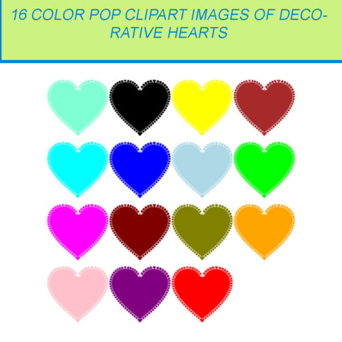 16 COLOR POP CLIPART IMAGES OF DECORATIVE HEART cover image.