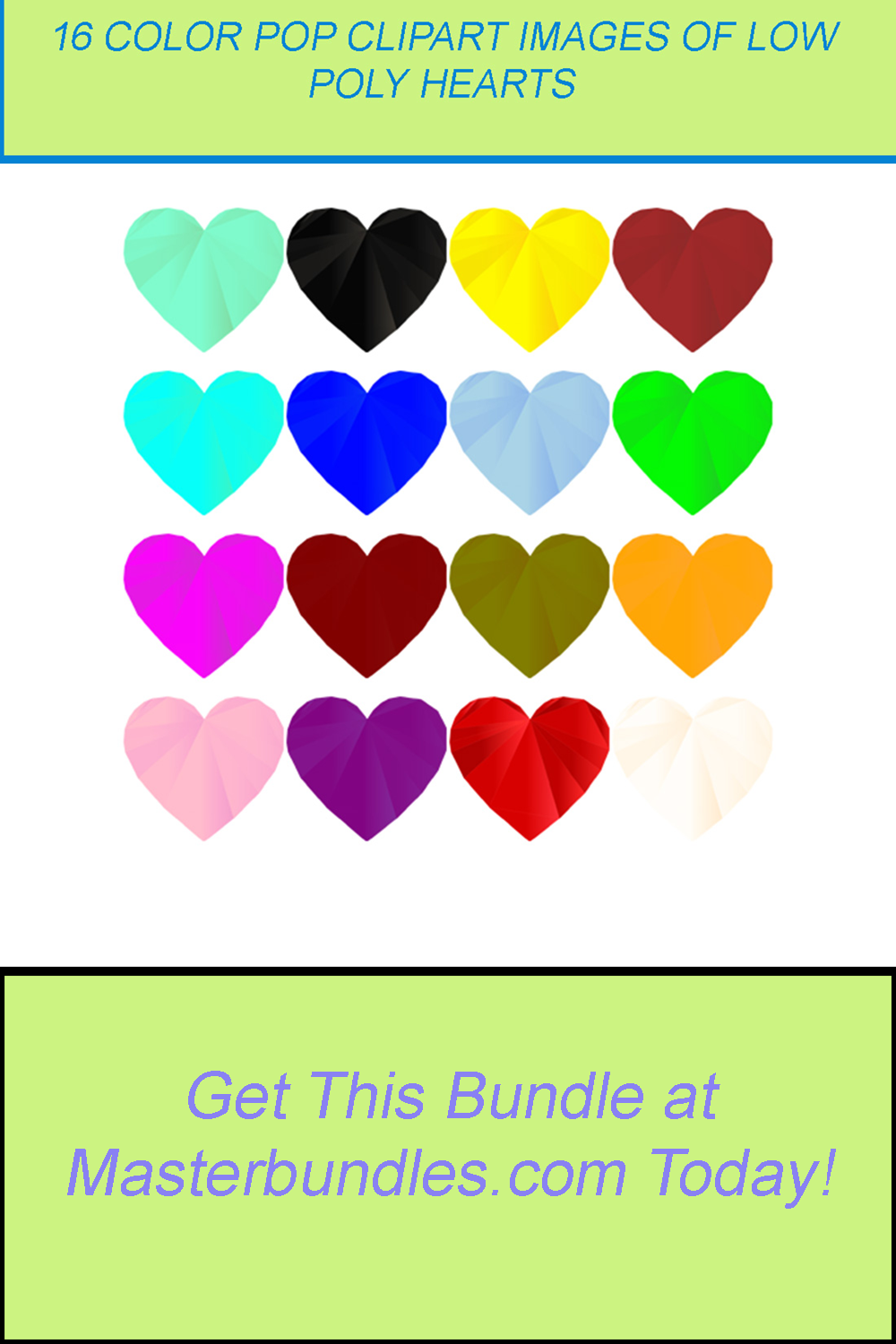 16 COLOR POP CLIPART IMAGES OF HEART LOW POLY pinterest preview image.