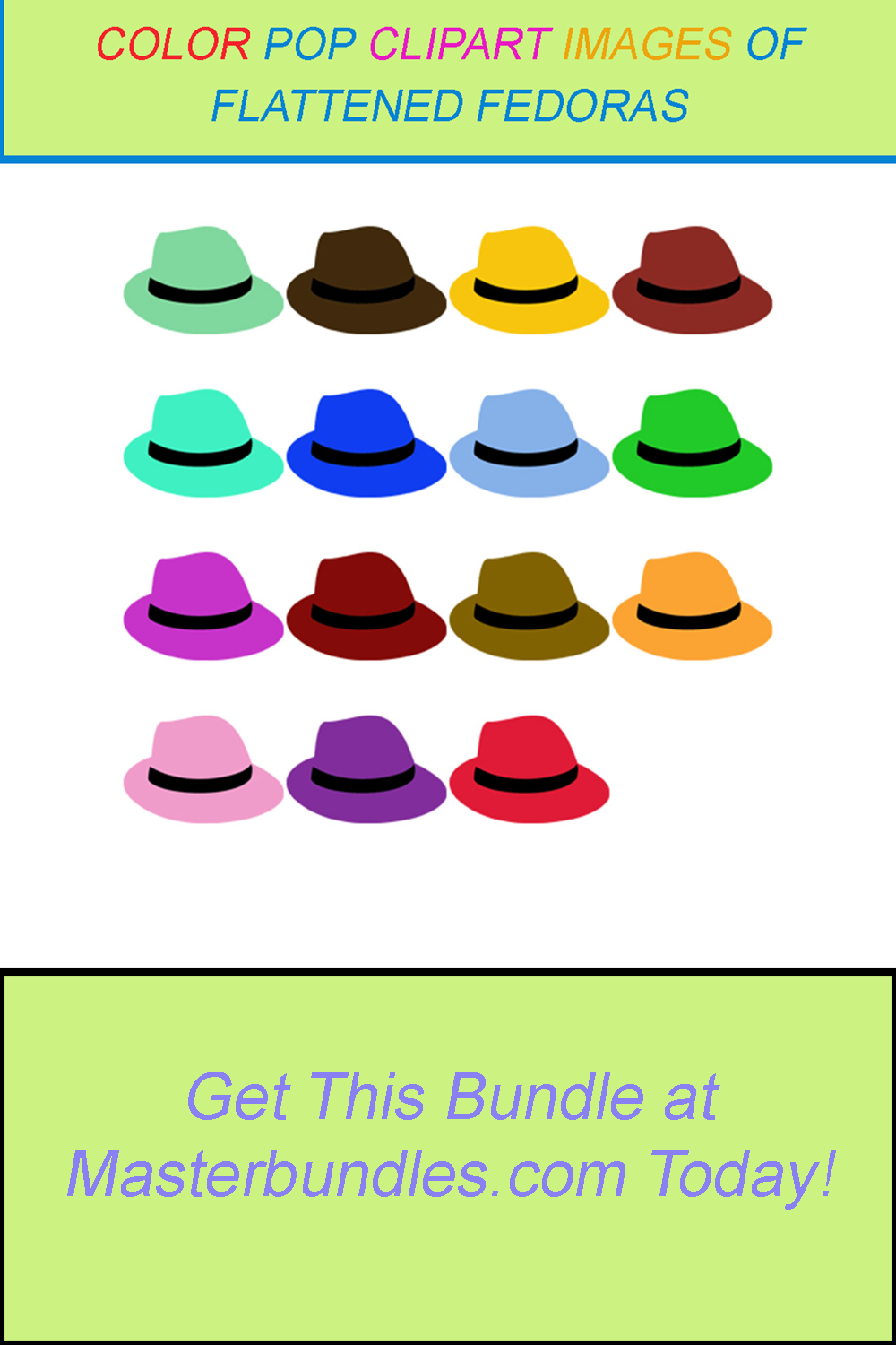 15 COLOR POP CLIPART IMAGES OF FLATTENED FEDORAS pinterest preview image.