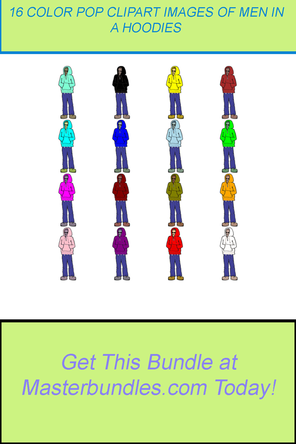 16 COLOR POP CLIPART IMAGES OF MAN IN A HOODIE pinterest preview image.