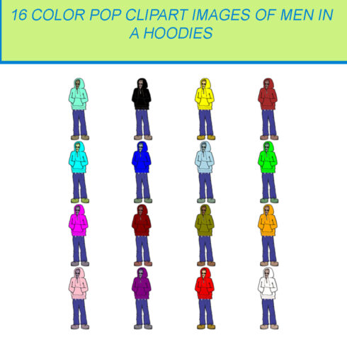 16 COLOR POP CLIPART IMAGES OF MAN IN A HOODIE cover image.