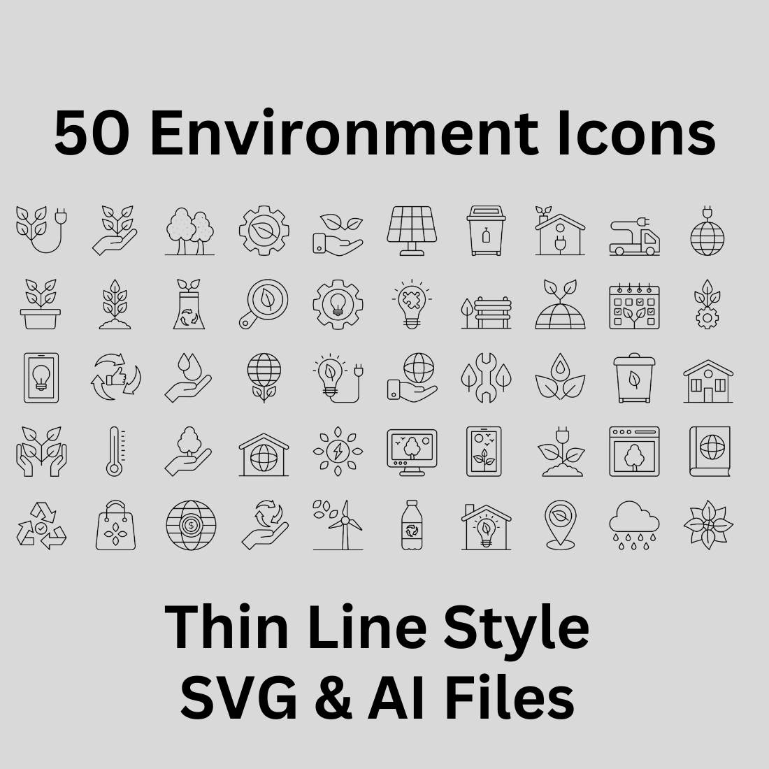 Environment Icon Set 50 Outline Icons - SVG And AI Files preview image.