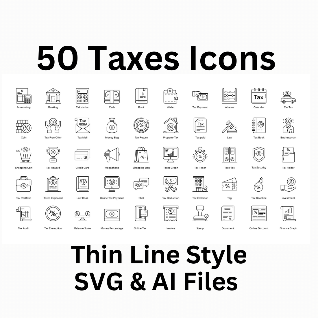 Taxes Icon Set 50 Outline Finance Icons - SVG And AI Files preview image.