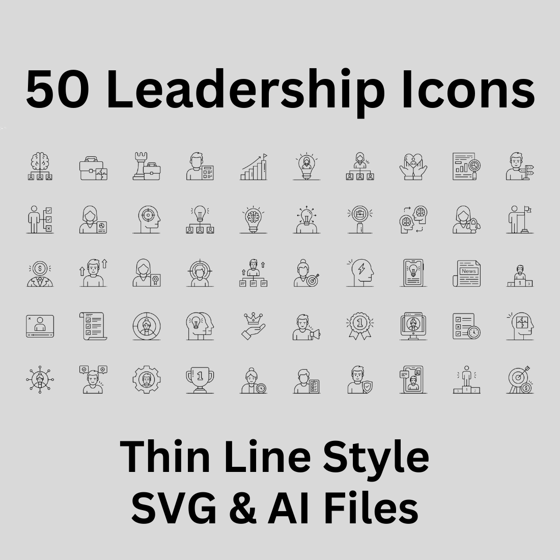Leadership Icon Set 50 Outline Icons - SVG And AI Files preview image.