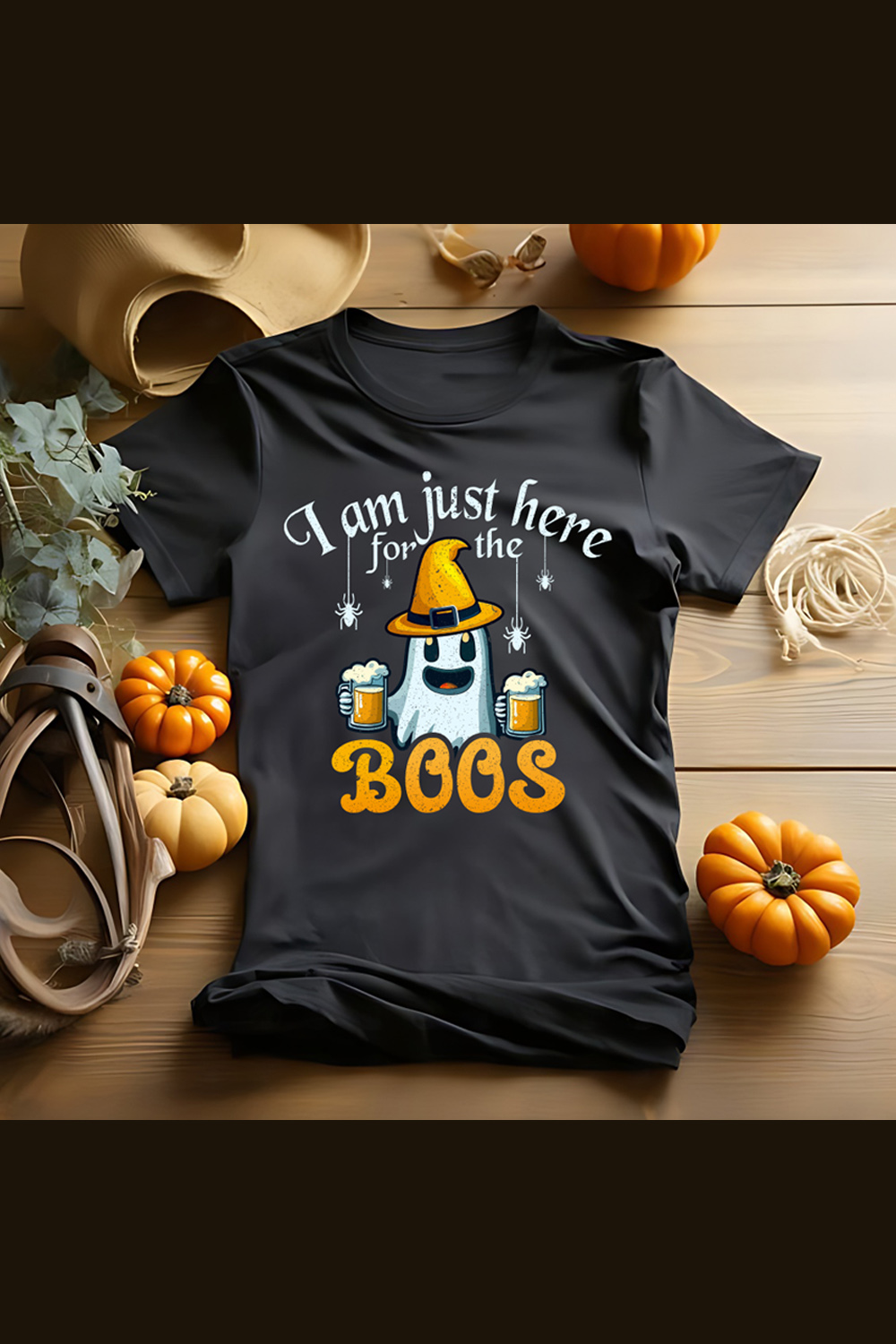 I’m here just here for the boos halloween t-shirt design pinterest preview image.