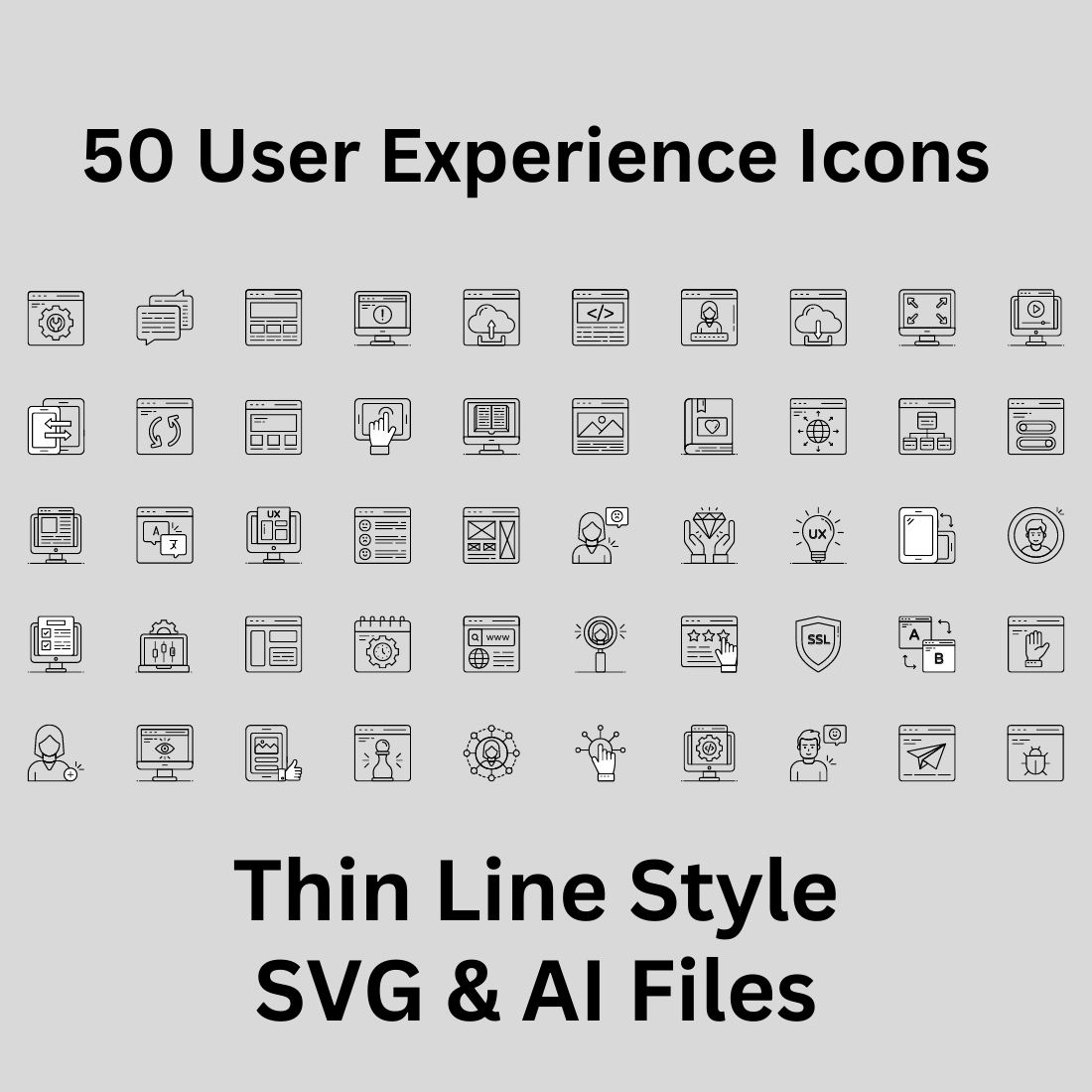 User Experience Icon Set 50 Outline Icons - SVG And AI Files preview image.