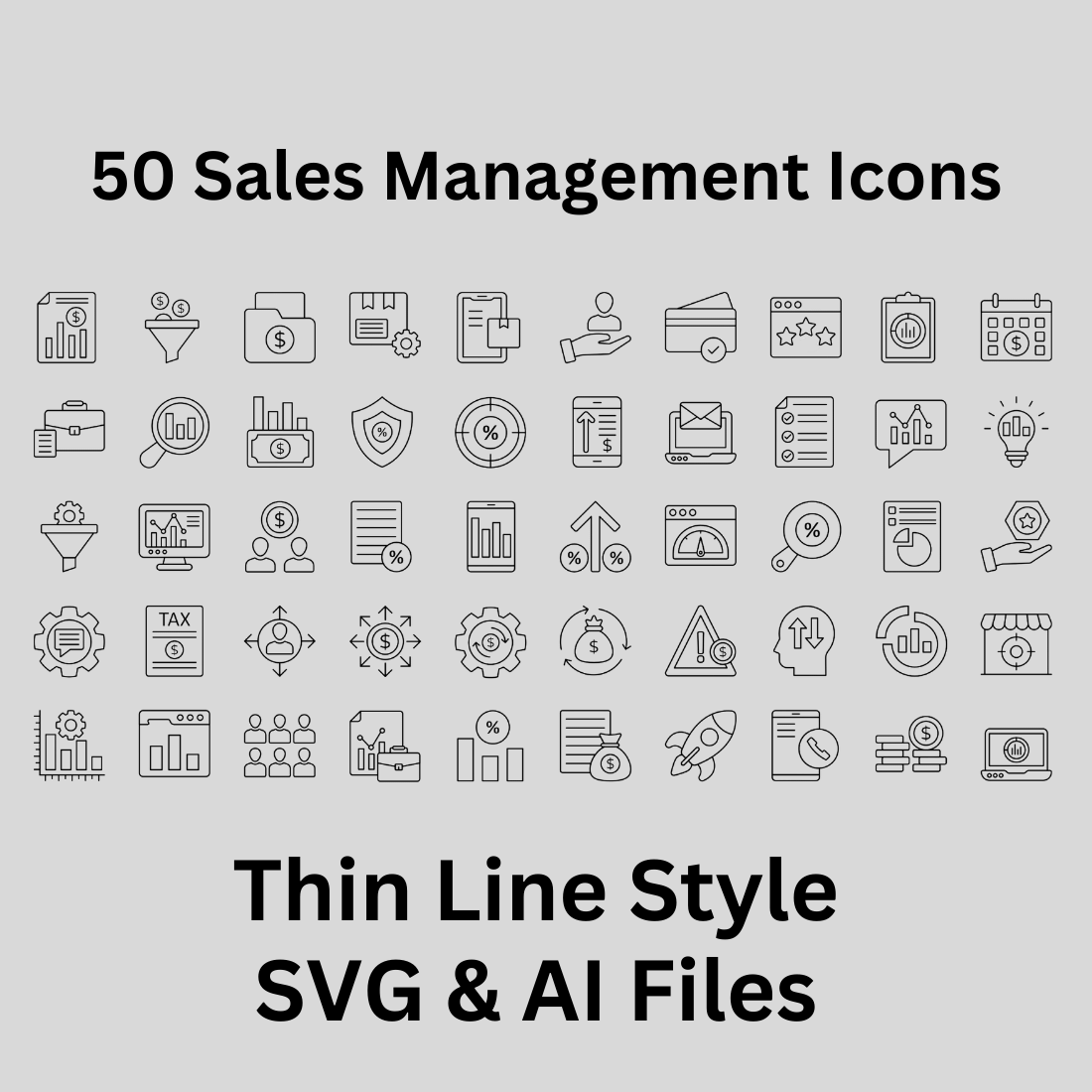 Sales Management Icon Set 50 Outline Icons - SVG And AI Files preview image.