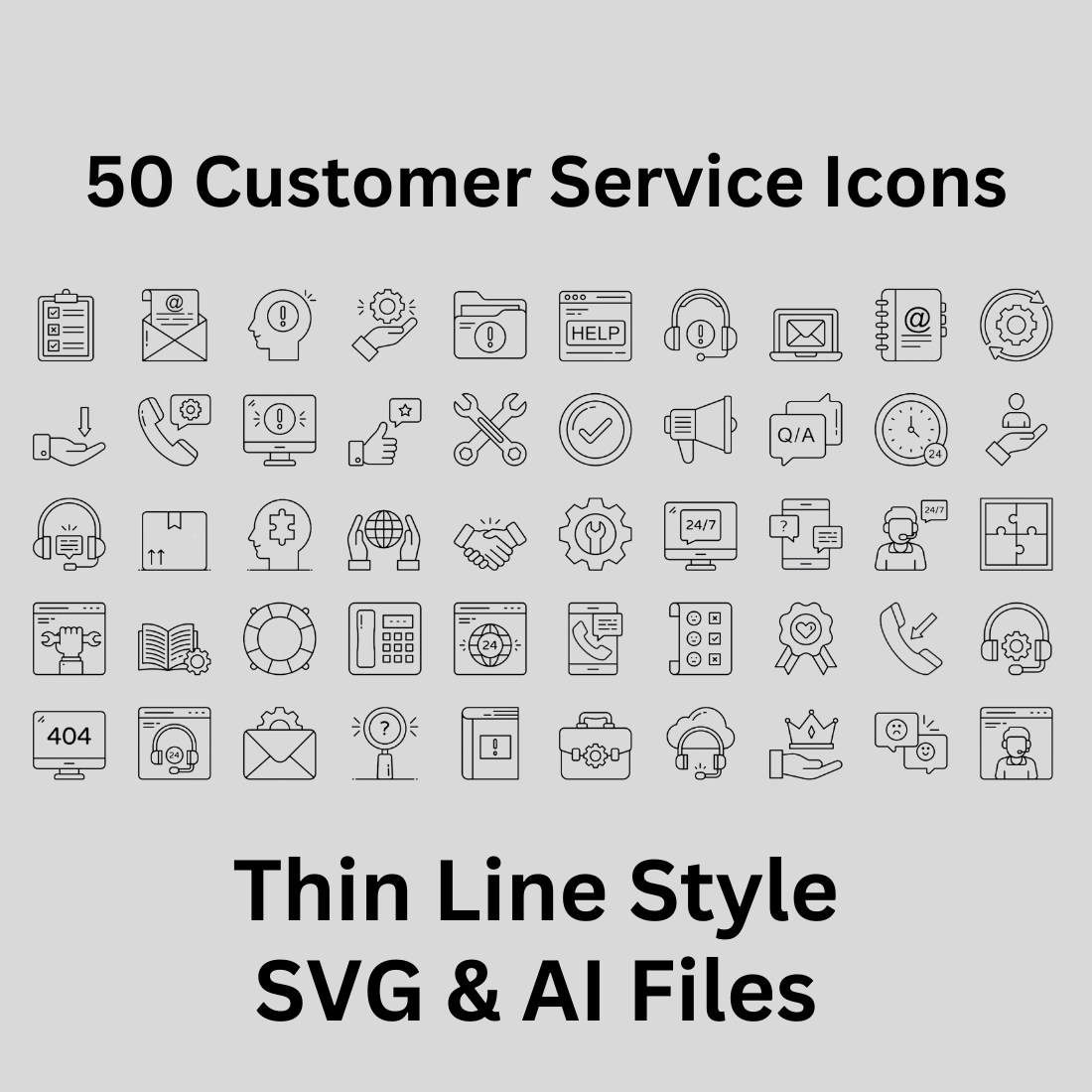 Customer Service Icon Set 50 Outline Icons - SVG And AI Files preview image.