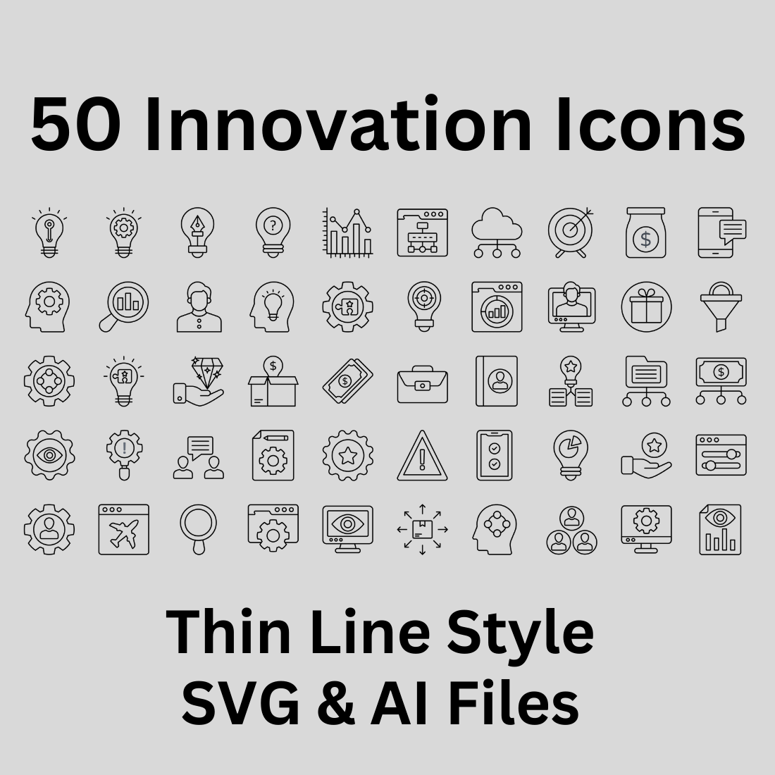 Innovation Icon Set 50 Outline Icons - SVG And AI Files preview image.