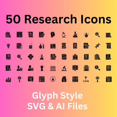 Research Icon Set 50 Glyph Icons - SVG And AI Files cover image.