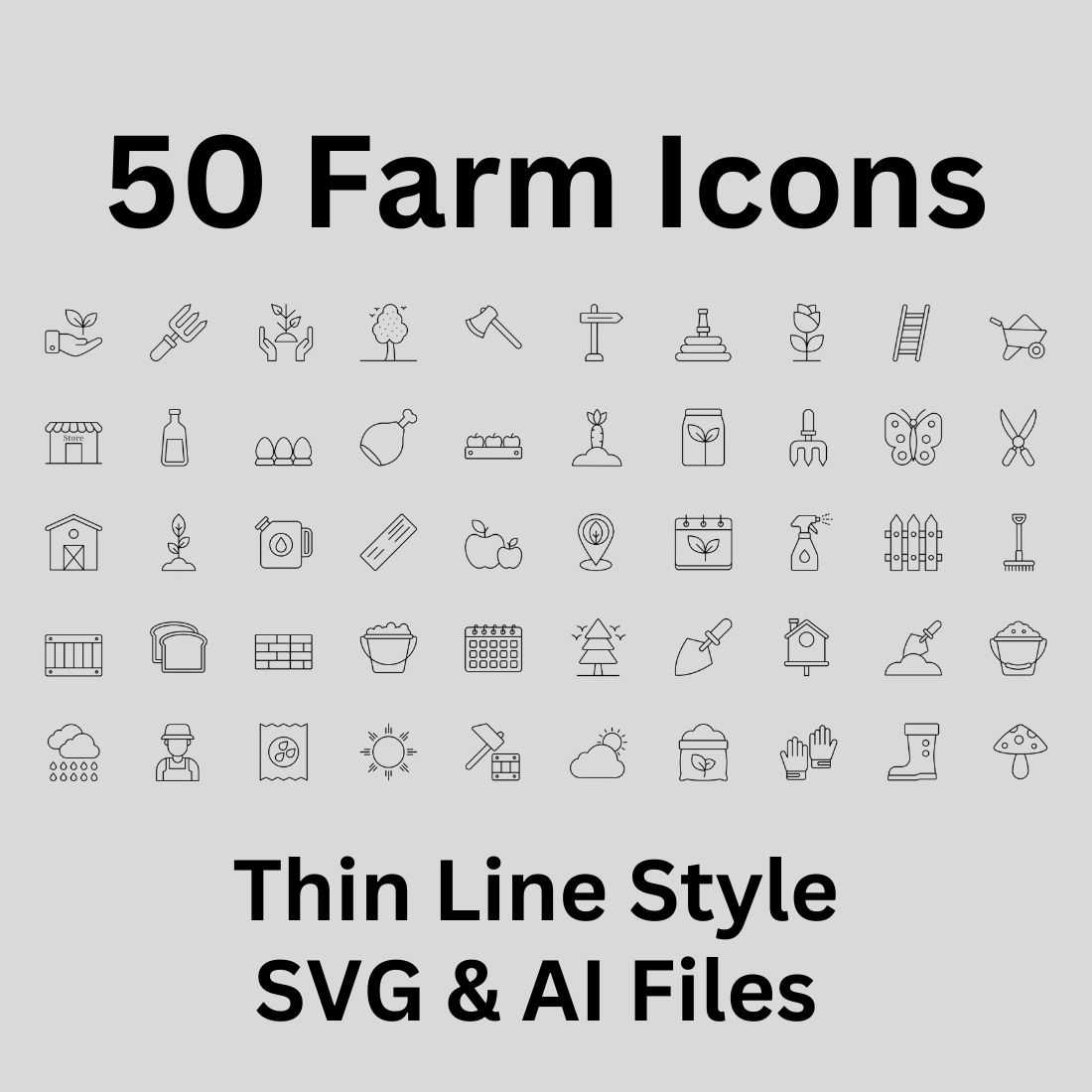 Farm Icon Set 50 Outline Icons - SVG And AI Files preview image.