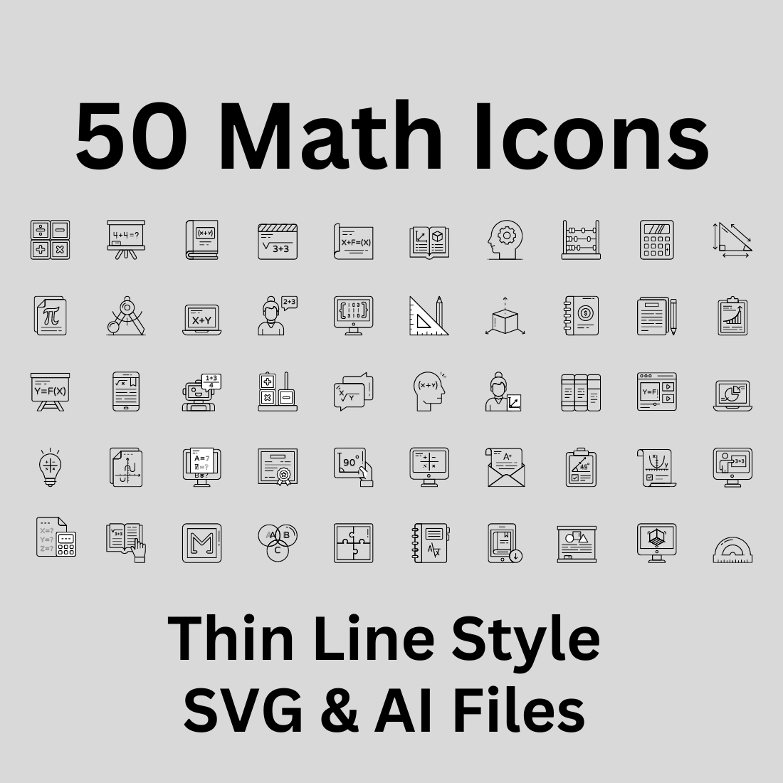 Math Icon Set 50 Outline Icons - SVG And AI Files preview image.