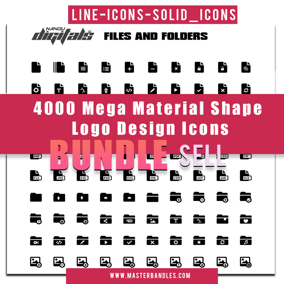 43 Categories 4000 Icons Design Bundle pack preview image.